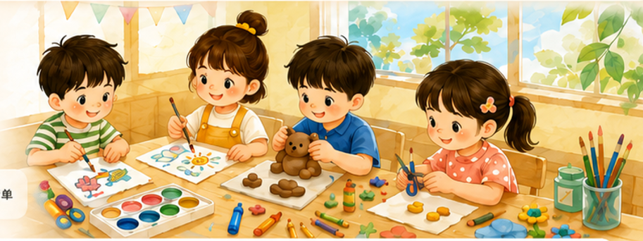 孩子们在课堂中进行绘画与手工创作
